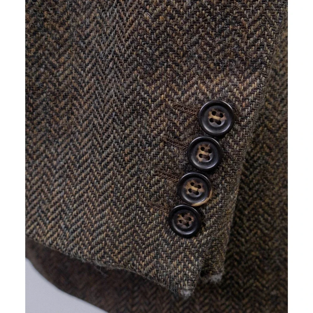 Tailorbyrd Fabric By MOON Herringbone Olive Green Blazer 48L Two Button Jacket